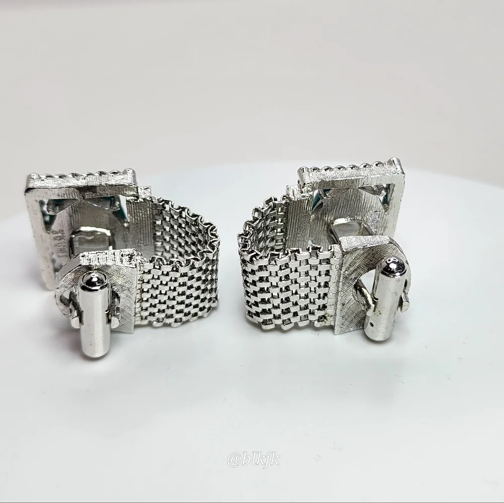 Vintage SWANK Cufflinks *Teal/Silver* EUC